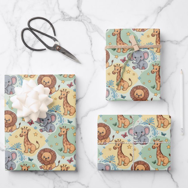 Cute animal pattern featuring lions, giraffes geschenkpapier set (Von Creator hochgeladen)