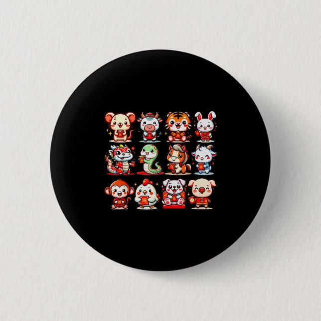 Cute Animal Twelve Zodiac Signs Celebrate Lunar Ne Button (Vorderseite)