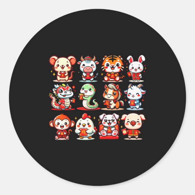 Cute Animal Twelve Zodiac Signs Celebrate Lunar Ne Runder Aufkleber (Vorderseite)