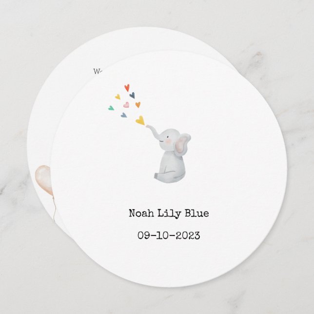 Cute Animal Watercolor Elephant Hearts Card Einladung (Vorne/Hinten)