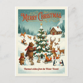 Cute Animals Celebrating Christmas in Snow Feiertagspostkarte