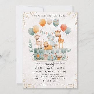 Cute Animals Gender Reveal Invitation Einladung