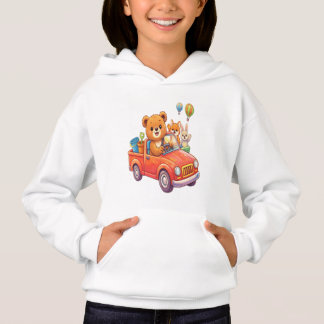 Cute Animals in a Red Truck: Bear, Fox, and Bunny  Hoodie