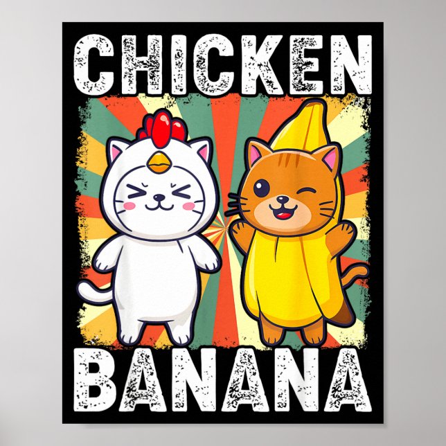 Cute Animals In Chicken And Banana Costumes Kawaii Poster (Vorne)