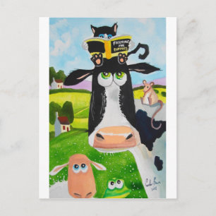 Cute animals painting Cow cat sheep frog Postkarte