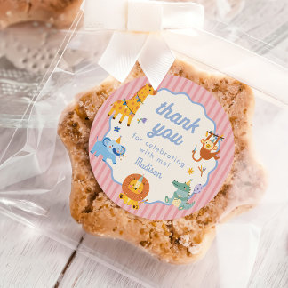 Cute Animals Safari Girl 1st Birthday Runder Aufkleber