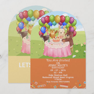 Cute Animals Themed kids Birthday Invitation  Einladung