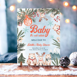 Cute Animals Winter Christmas baby shower welcome Poster