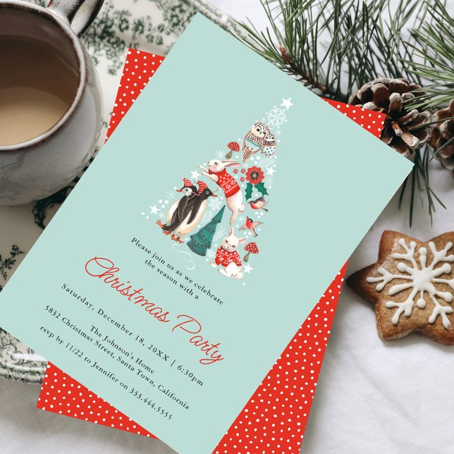 Cute Animals Winter Woodland Christmas Party Einladung (Cute Animals Winter Woodland Christmas Party Invitation)