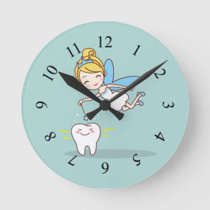 Cute animated tooth fairy runde wanduhr