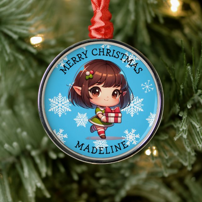 Cute Anime Asian Elf Personalized Christmas Ornament Aus Metall (Baum)