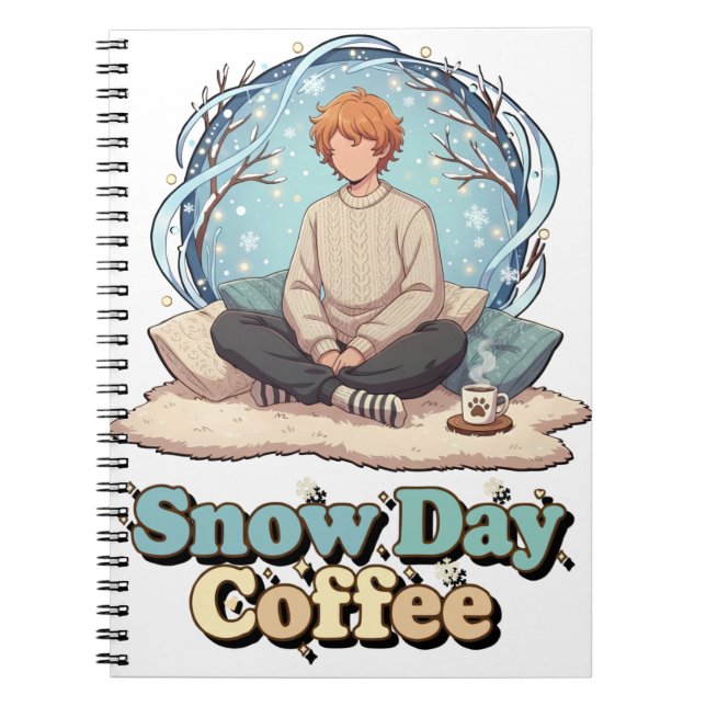 Cute Anime Boy Drinking Coffee in Winter Notizblock (Vorderseite)