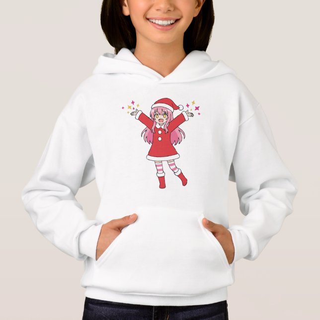 Cute Anime Christmas Girl Hoodie - Kawaii Santa Ou (Vorderseite)