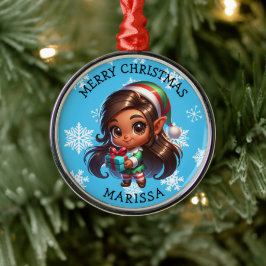 Cute Anime Elf of Color Personalized Christmas Ornament Aus Metall