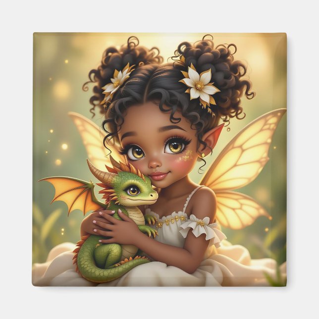 Cute Anime Fairy Girl and Chibi Dragon Magnet (Vorne)