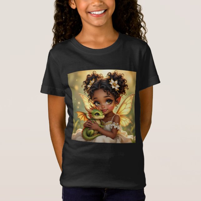 Cute Anime Fairy Girl and Chibi Dragon T-Shirt (Vorderseite)
