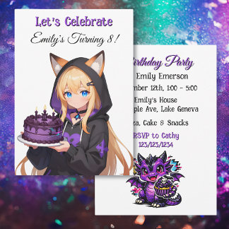 Cute Anime Girl and Dragon Girl's Birthday Party Einladung