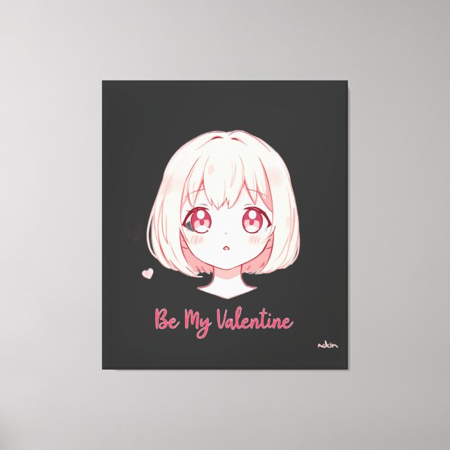 Cute Anime Girl - Be My Valentine T-Shirt Leinwanddruck (Vorderseite)