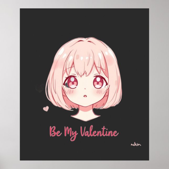 Cute Anime Girl - Be My Valentine T-Shirt Poster (Vorne)