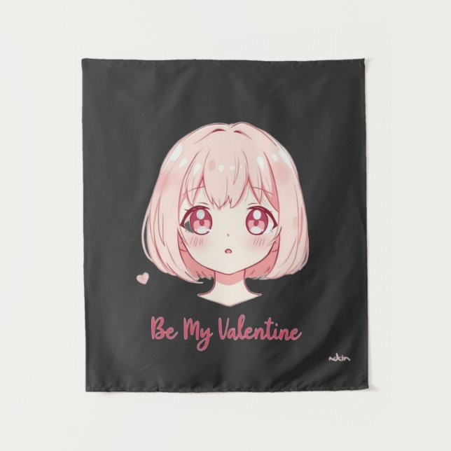 Cute Anime Girl - Be My Valentine T-Shirt Wandteppich (Vorderseite)