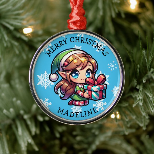 Cute Anime Girl Elf Personalized Christmas Ornament Aus Metall (Baum)