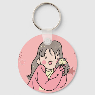 Cute Anime Girl Hugging Opossum Keychain - Kawaii  Schlüsselanhänger
