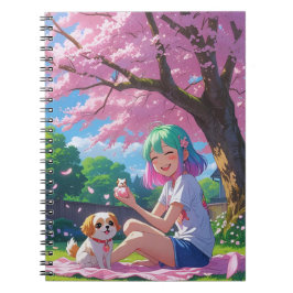Cute Anime Girl with Doggie Notebook Notizblock