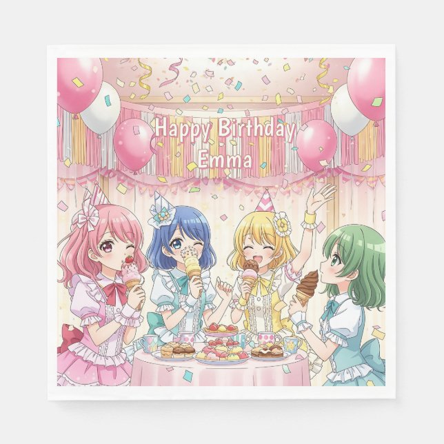 Cute Anime Girl's Ice Cream Birthday Party   Serviette (Vorderseite)
