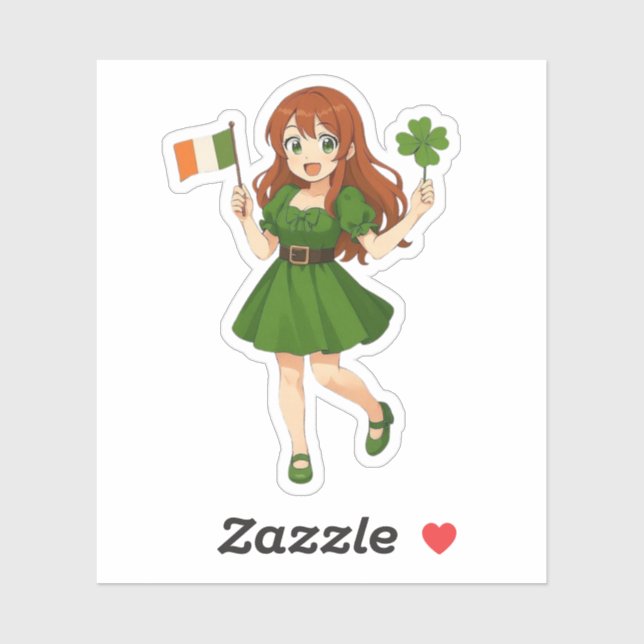 Cute anime redhead Saint Patrick's Day  Aufkleber (Blatt)
