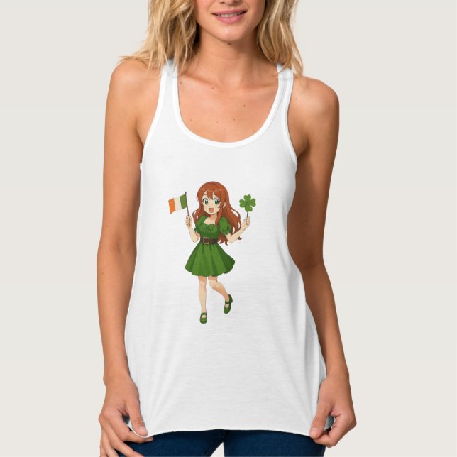 Cute anime redhead Saint Patrick's Day Tank Top (Vorderseite)