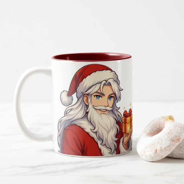 Cute Anime Santa Mug-Holiday Christmas Coffee Cup Zweifarbige Tasse (Mit Donut)