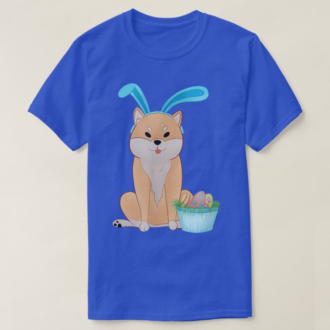 Cute Anime Shiba Inu with Bunny Ears and Easter Eg T-Shirt (Design vorne)