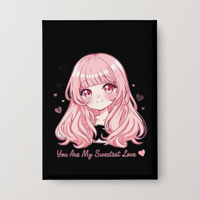Cute Anime Valentine Sweatshirt Button (Vorderseite)