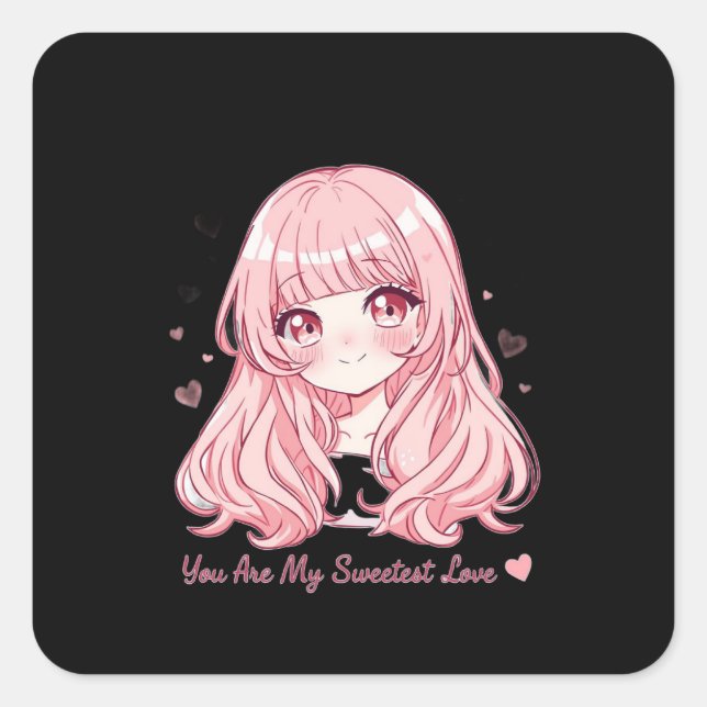 Cute Anime Valentine Sweatshirt Quadratischer Aufkleber (Vorderseite)
