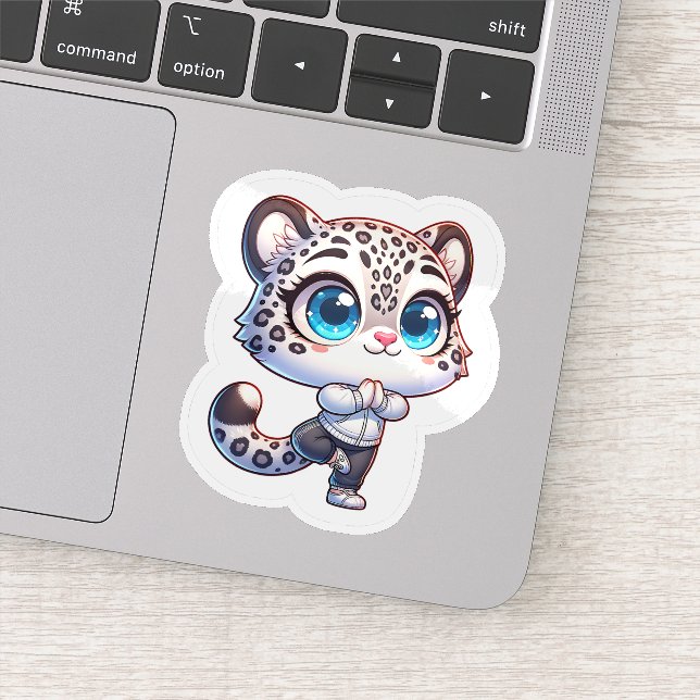 Cute Anime Yoga Sport Snow Leopard Sticker (Detail)
