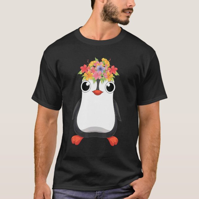 Cute Antarctica Animal   Flowers Zoo Bird Penguin T-Shirt (Vorderseite)