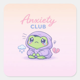 Cute Anxiety Club Frog Introvert Hoodie Cartoon Quadratischer Aufkleber