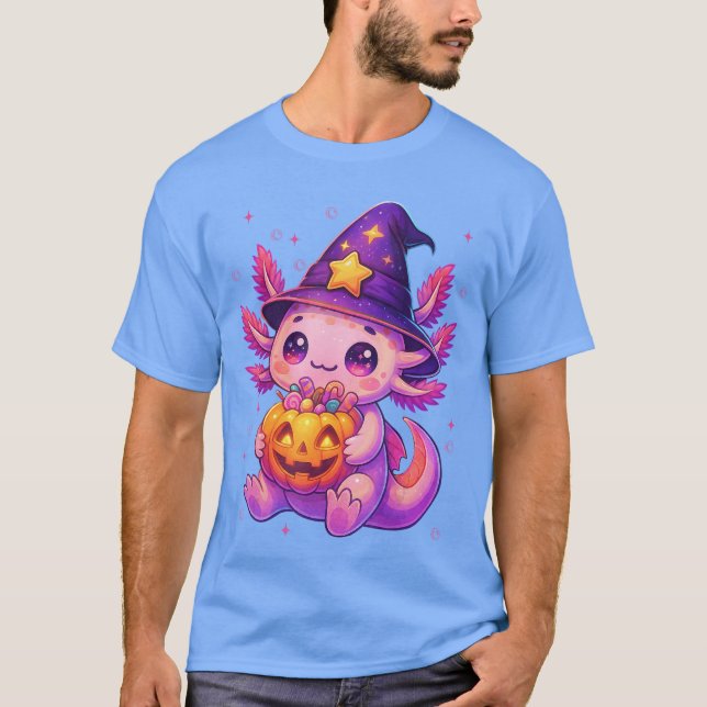 Cute Aolotl Witch Pumpkin Halloween Costumes Girls T-Shirt (Vorderseite)