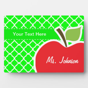 Cute Apple on Electric Green Quatrefoil Fotoplatte