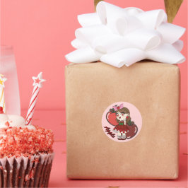 Cute Apple Theme Chibi with Apple Background Runder Aufkleber