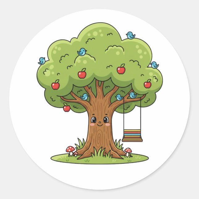 Cute Apple Tree Cartoon Illustration Sticker (Vorderseite)