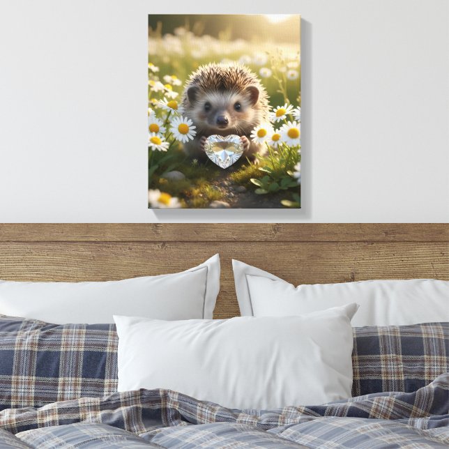 Cute April Hedgehog with Diamond Heart Leinwanddruck (Insitu (Schlafzimmer))