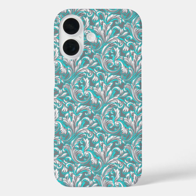 Cute aqua grey seamless floral pattern Case-Mate iPhone hülle (Rückseite)