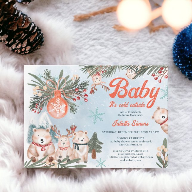 Cute Arctic Animals Winter Christmas baby shower Einladung (Cute Arctic Animals Winter Christmas baby shower Invitation)