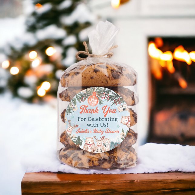 Cute Arctic Animals Winter Christmas baby shower Runder Aufkleber (Cute Arctic Animals Winter Christmas baby shower Classic Round Sticker)