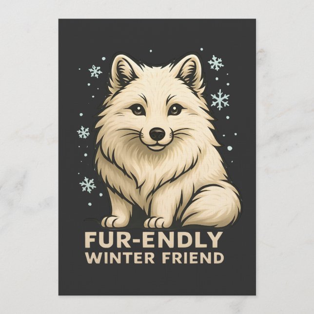 Cute Arctic Fox – “Fur-endly Winter Friend” Einladung (Vorderseite)