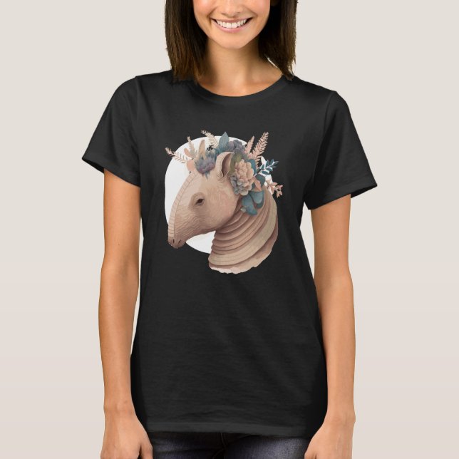 Cute Armadillo Flower Crown Watercolor Animal T-Shirt (Vorderseite)