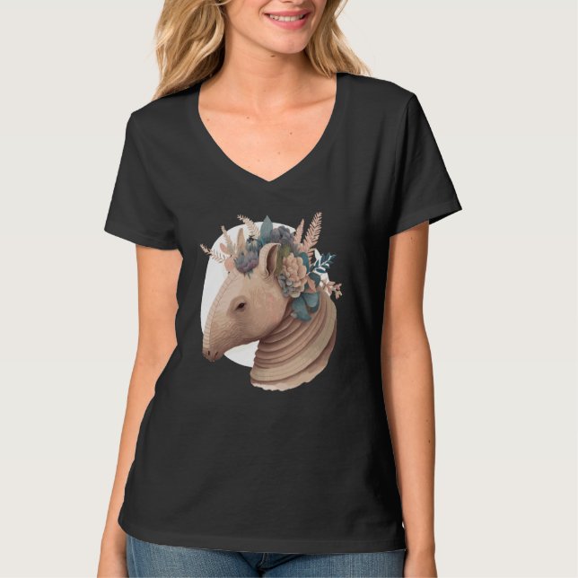 Cute Armadillo Flower Crown Watercolor Animal T-Shirt (Vorderseite)