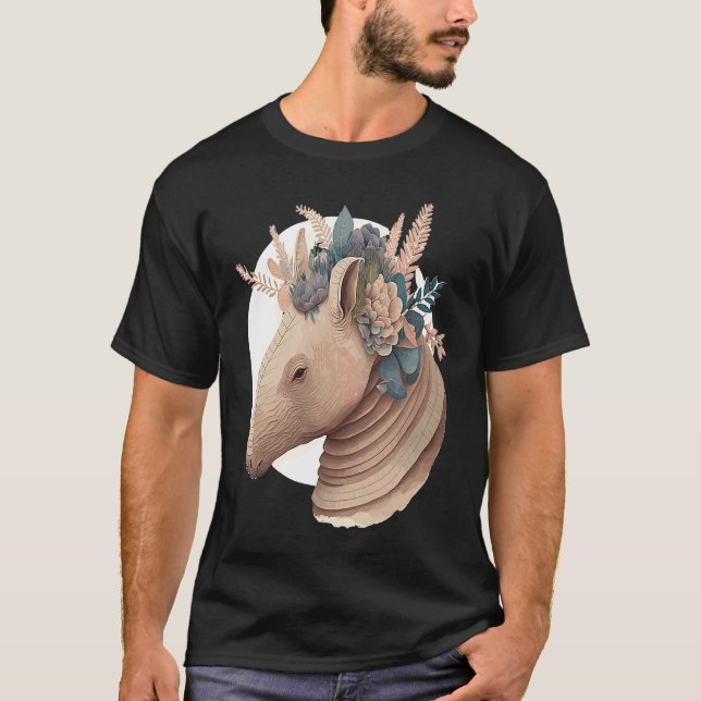 Cute Armadillo Flower Crown Watercolor Animal T-Shirt (Vorderseite)