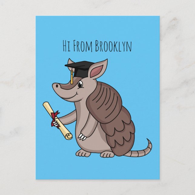 Cute armadillo with graduation cap cartoon postkarte (Vorderseite)
